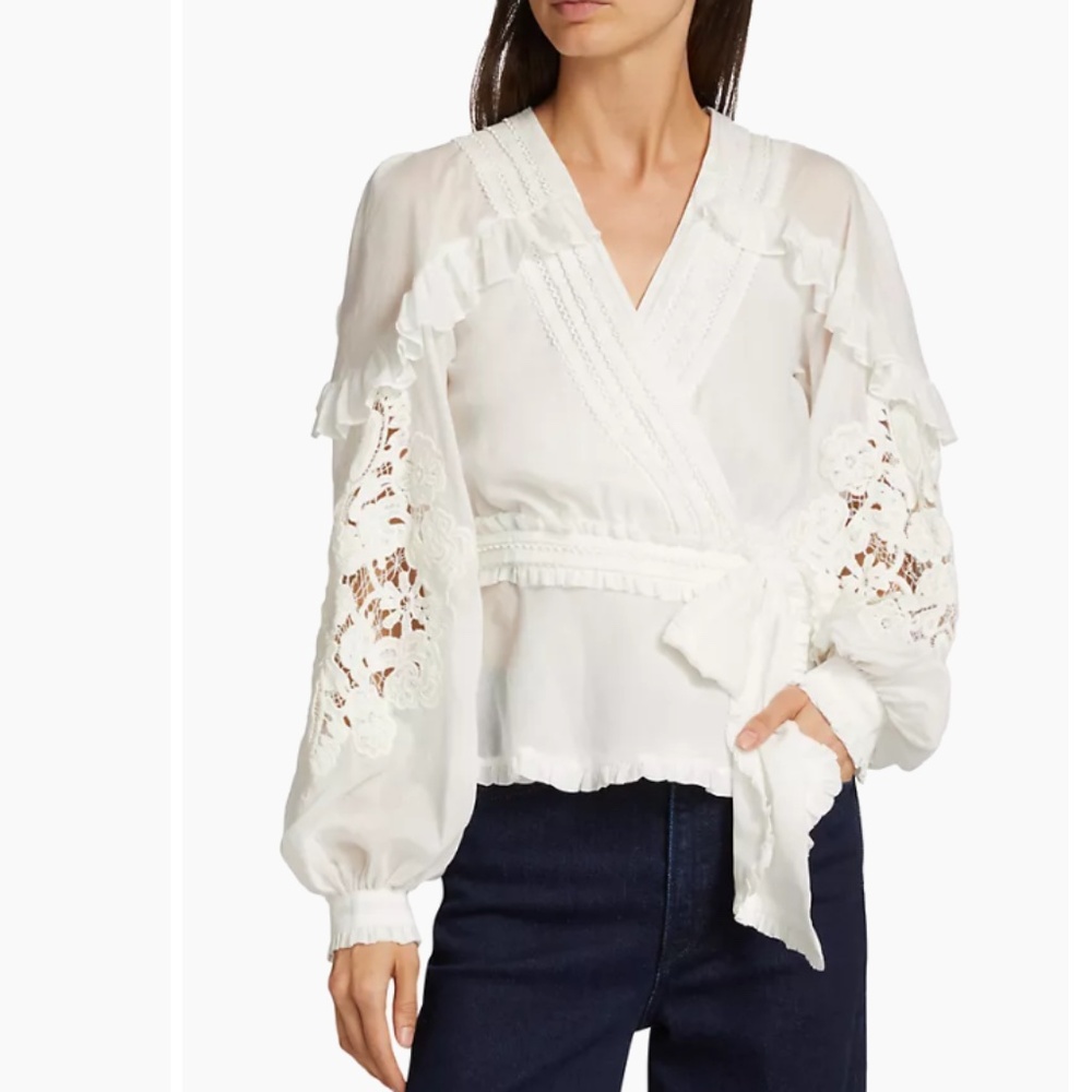 NWT FARM RIO Cotton Voile Wrap Blouse White SIZE S